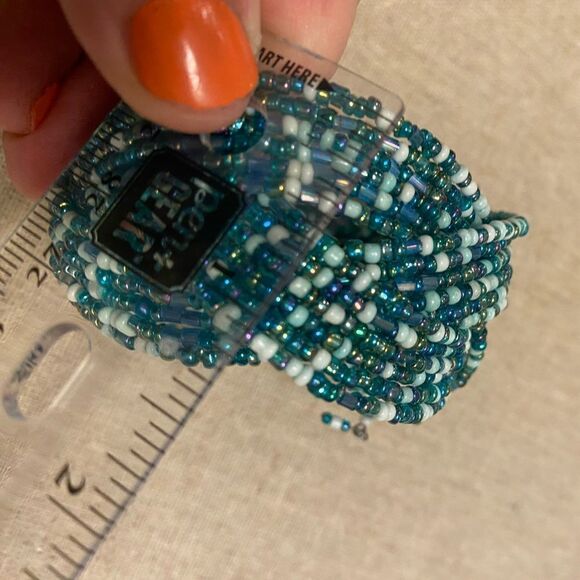 Blue seed bead brained wide cuff bracelet adjustable size coastal - Picture 5 of 6